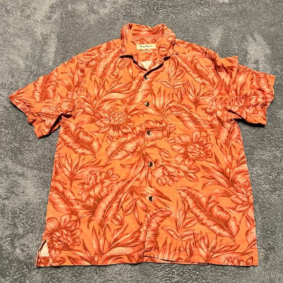 Tommy Bahama Shirt Mens Large Silk Hawaiian Original Fit Orange Tropical - Picture 1 of 7